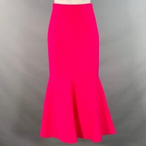 ROLAND MOURET Size 6 Hot Pink Jersey Knit Fluted Midi Skirt